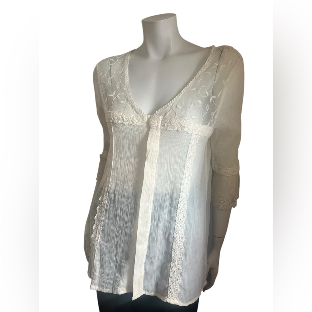 O'Neill Sheer 100% Cotton Cream Lace Blouse Size Large